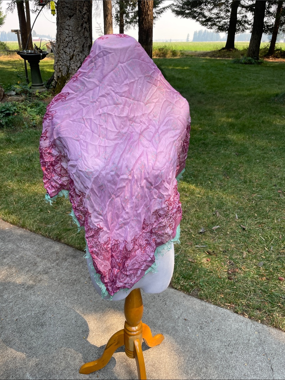 Light Pink and Magenta Scarf with Mint Fringe - Women Accessories - Picture 4 of 4